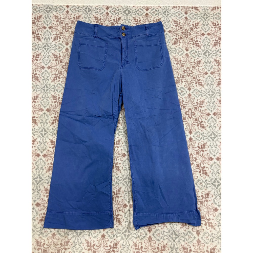 Lauren Conrad Blue Wide Leg Crop Pants Womens 14 High Rise Stretch Cotton Blend